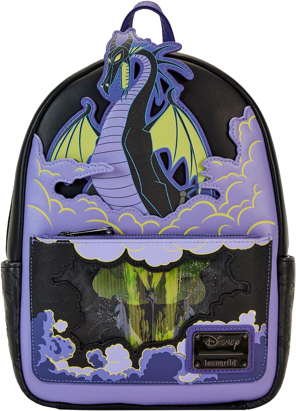 Loungefly Disney Backpack: Maleficent Dragon Lenticular and Glow in The Dark Mini-Backpack, Amazon Exclusive